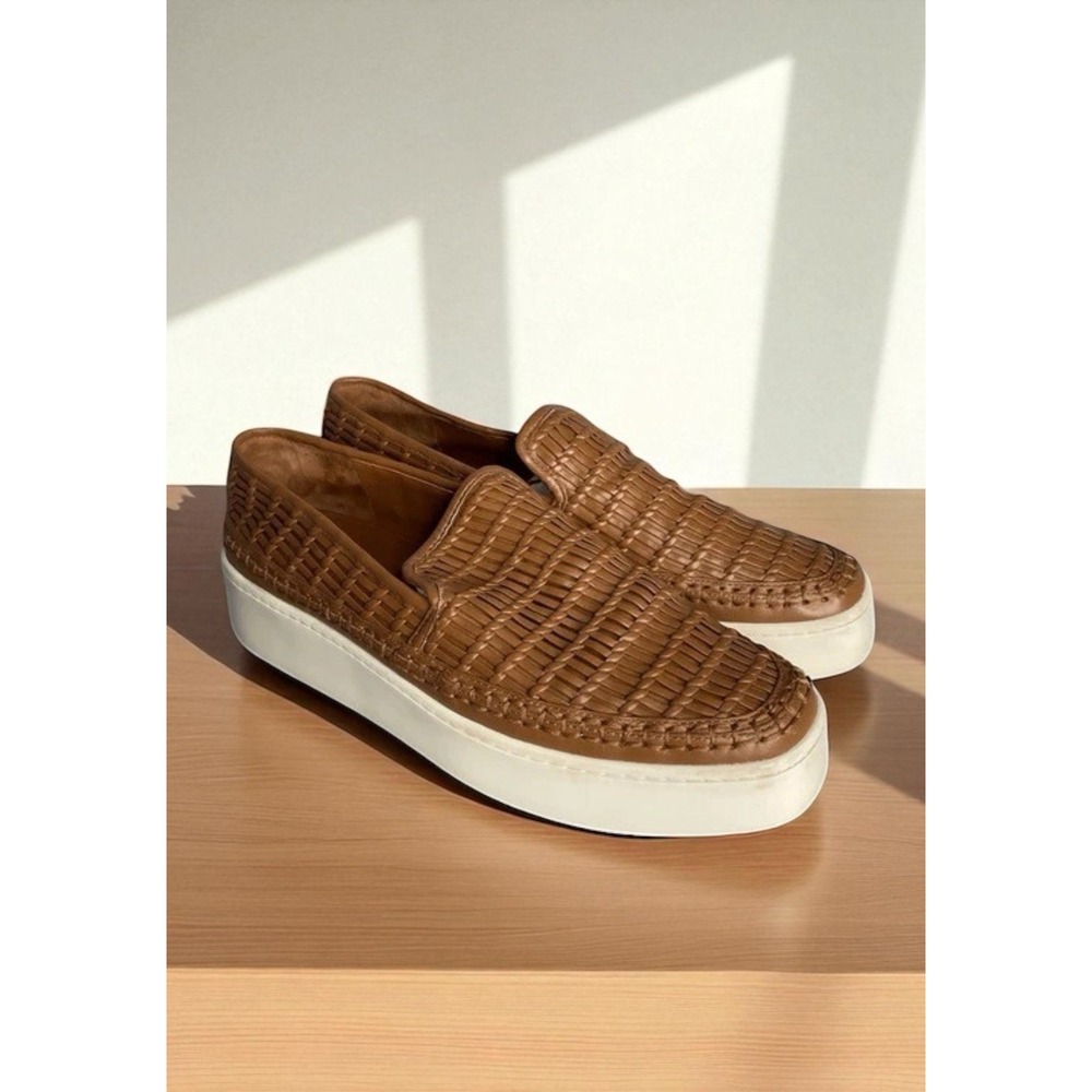 Vince Women's Size 8,5 M Stafford Leather Woven Platform Slip On Loafer Sneakers